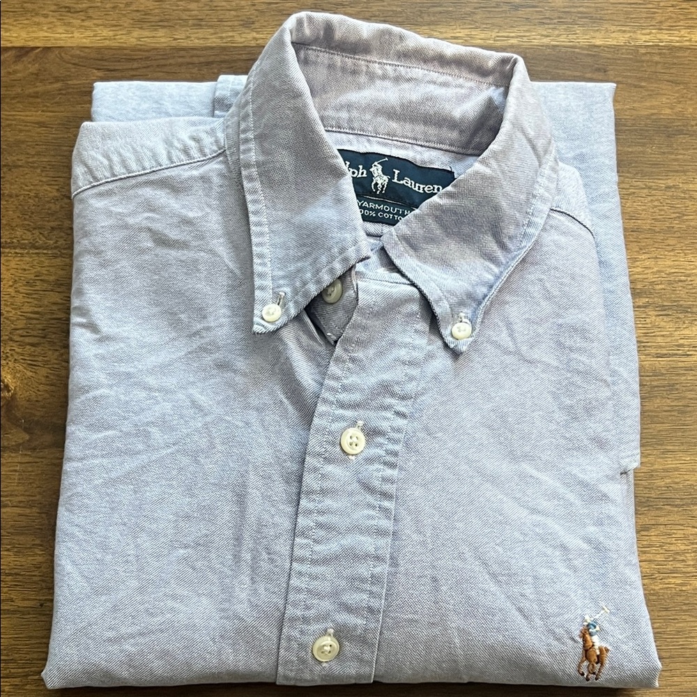 Ralph Lauren Mens Yarnouth Cotton Blue dress shirt 14.5-32 Flesh Pony